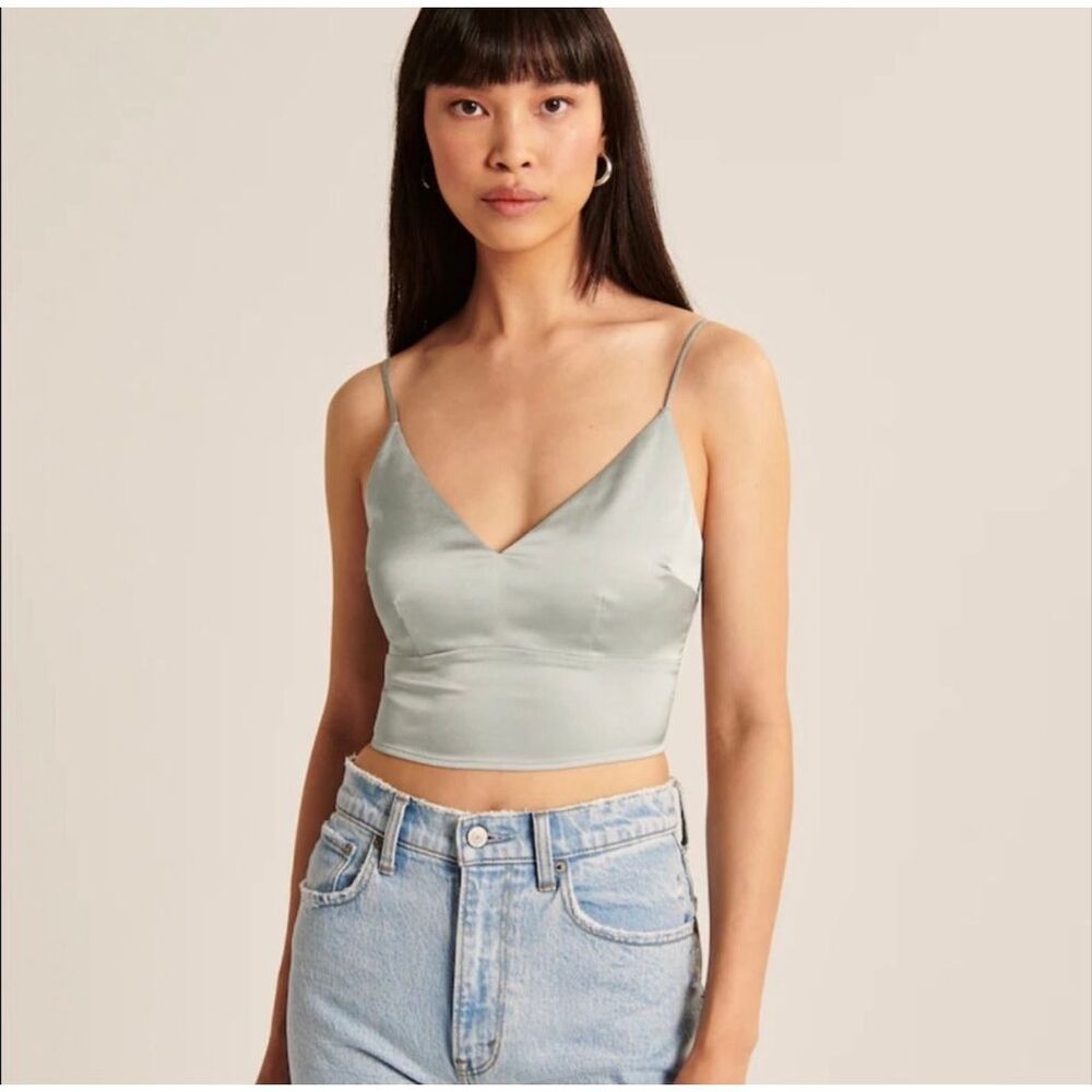 Abercrombie & Fitch Sage Green Satin Cropped Camisole